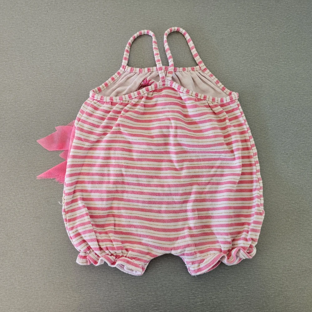 Mud Pie Baby Girl Flamingo Romper 9-12M Pink Striped Summer Outfit Cute